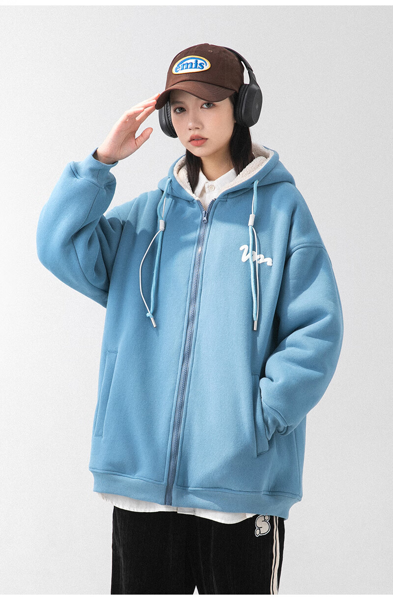 拉夏贝尔la卫衣女azlan连帽外套加绒加厚运动休闲开衫情侣宽松vintage