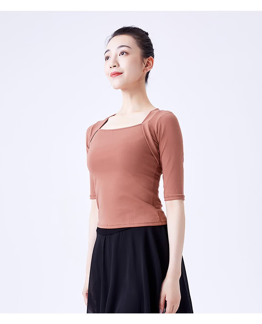 羞莎(xiusha) 舞蹈服成人女芭蕾舞服装方领修身练功服上衣中国舞现代