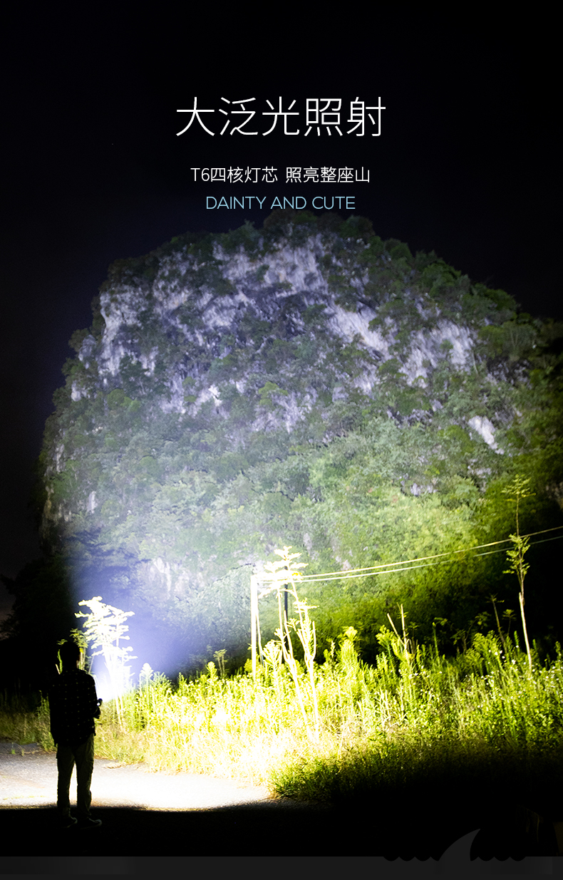 微笑鲨强光迷你手电迷你便捷式usb充电手电筒伸缩变焦家用户外强光