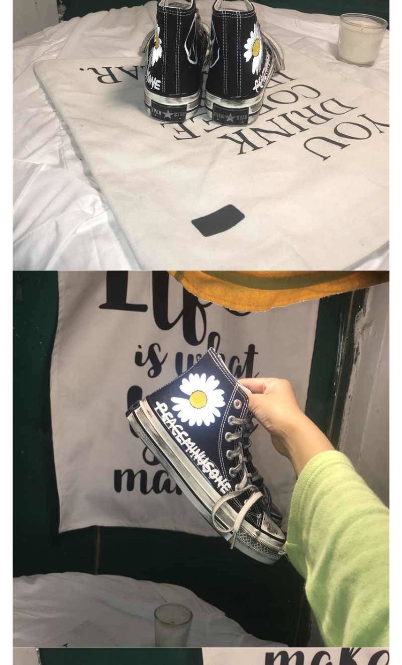 爆改反光手绘权志龙帆布鞋gd同款小雏菊小脏菊加绒高帮帆布鞋 闪光做