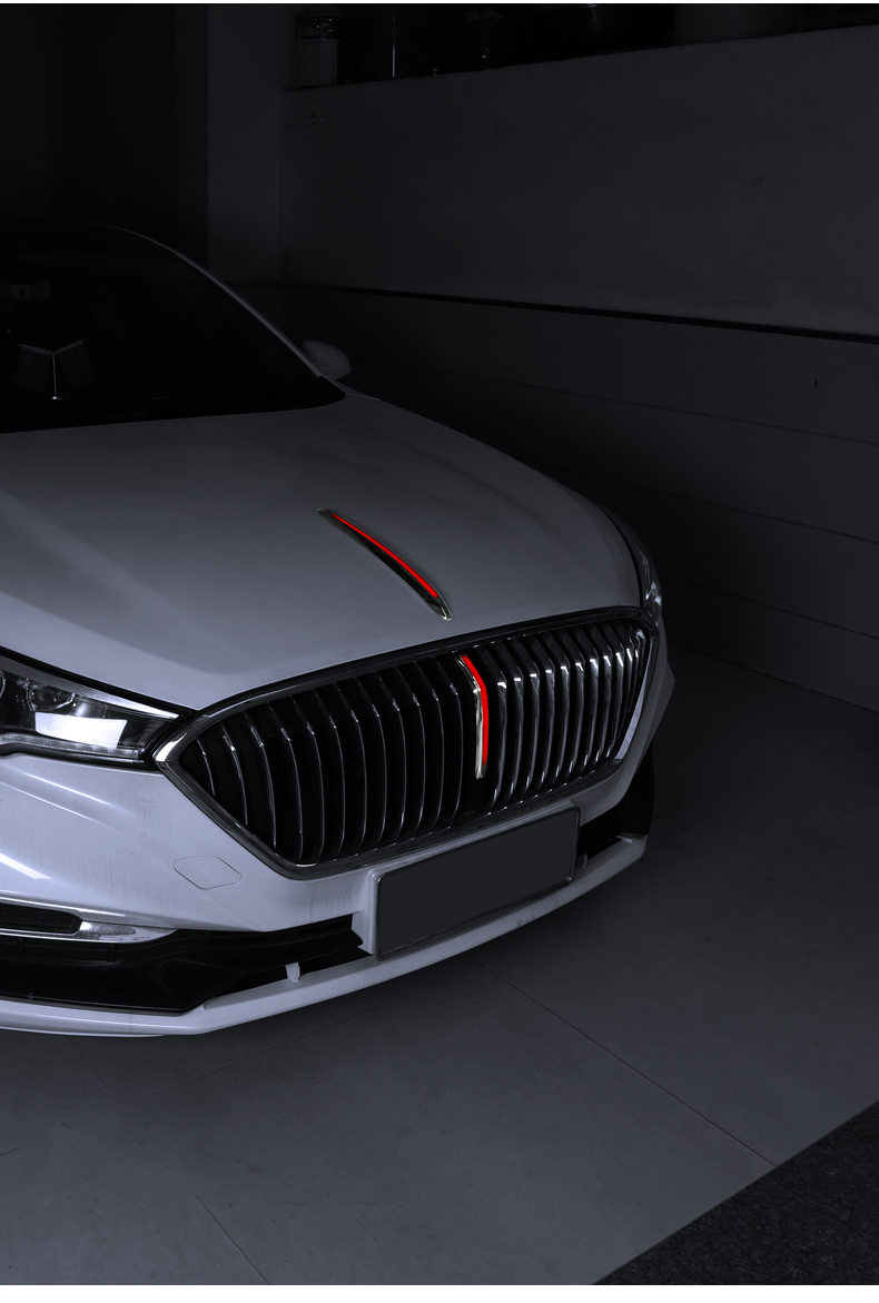 适用于红旗中网灯红旗h5中网流光灯机盖发光标改装led流水灯汽车用品