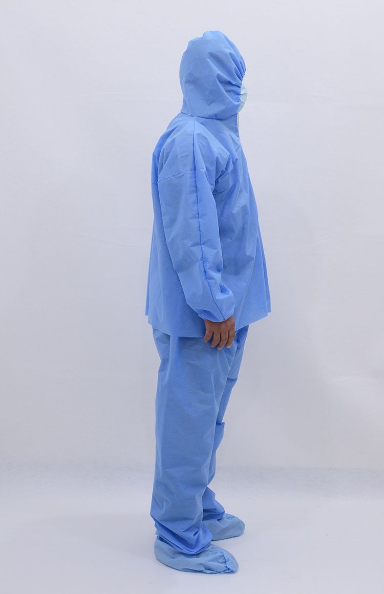 一次性防护服分体式工作服防尘带帽隔离衣加厚透气上衣裤子养殖场蓝色