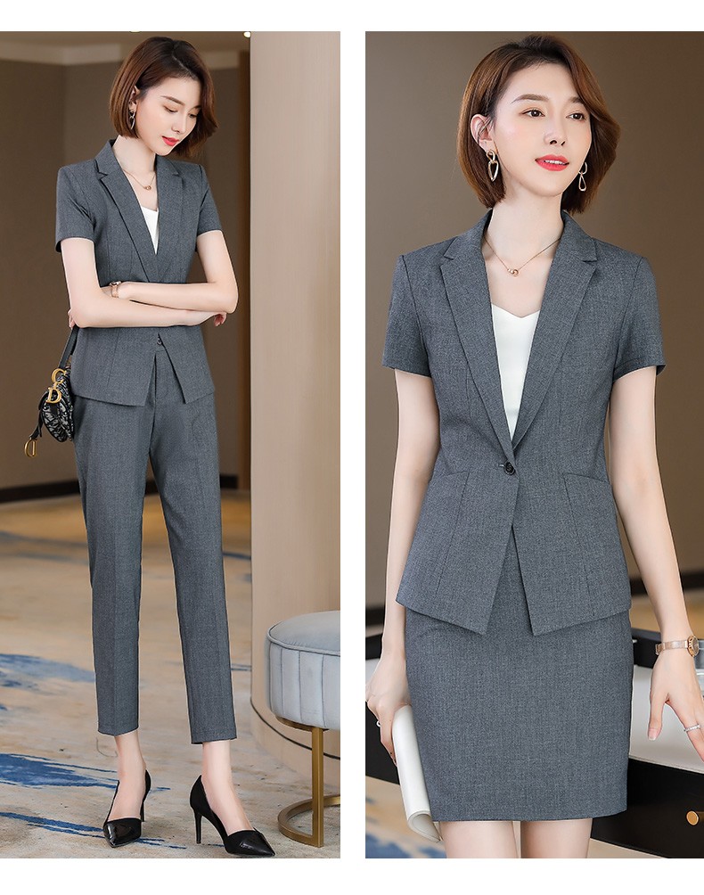 崔关高档五星级酒店大堂经理工作服夏季灰色西装套装女薄款职业大码