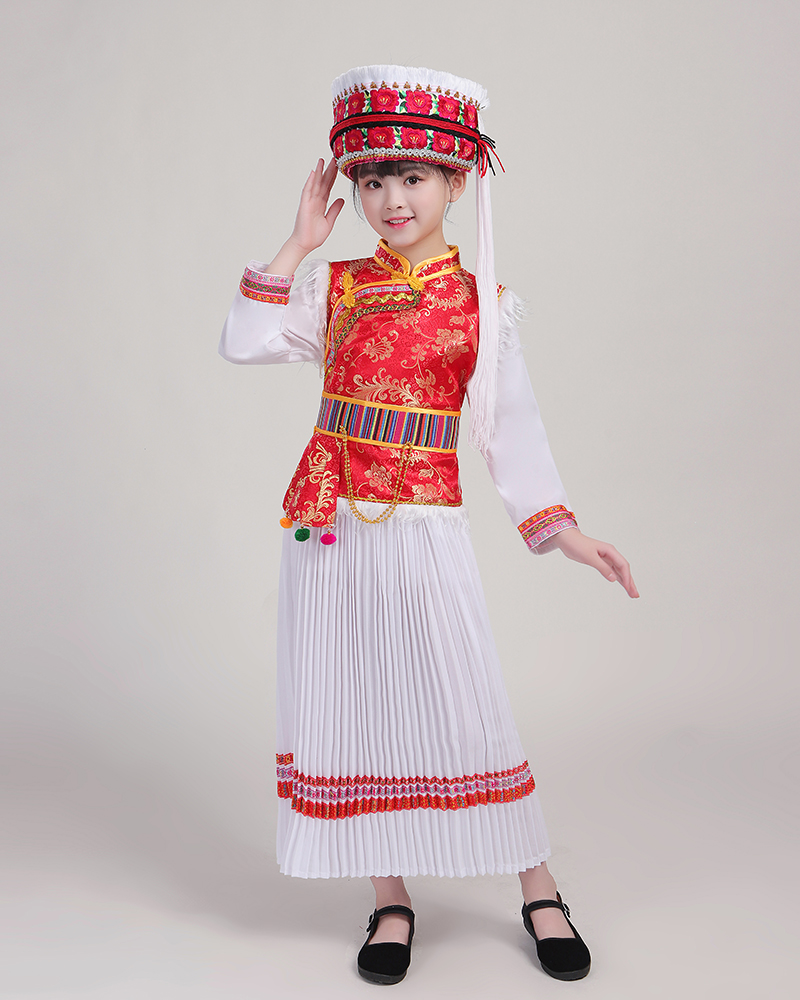 佐倾普米族儿童服白族服装少数民族演出服普米族女童云南大理白族服饰