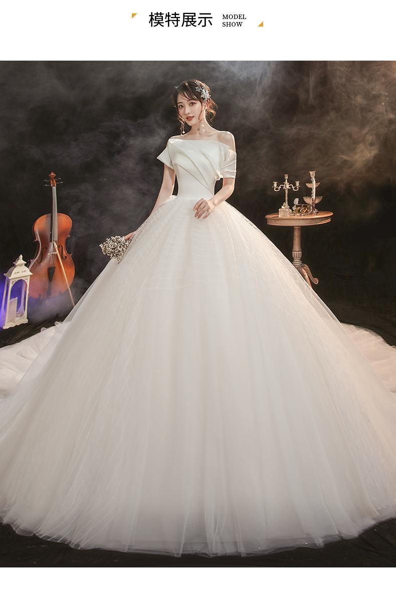 罗蒙romon法式赫本轻婚纱韩版新款新娘公主风主纱2022一字肩拖尾简约