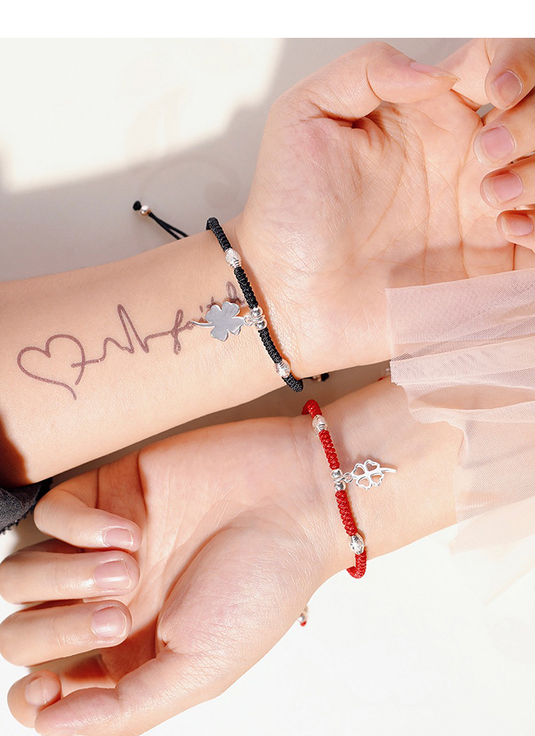 命年手工编织手绳银情侣一对定情信物 四叶草情侣【手链】一对【图片