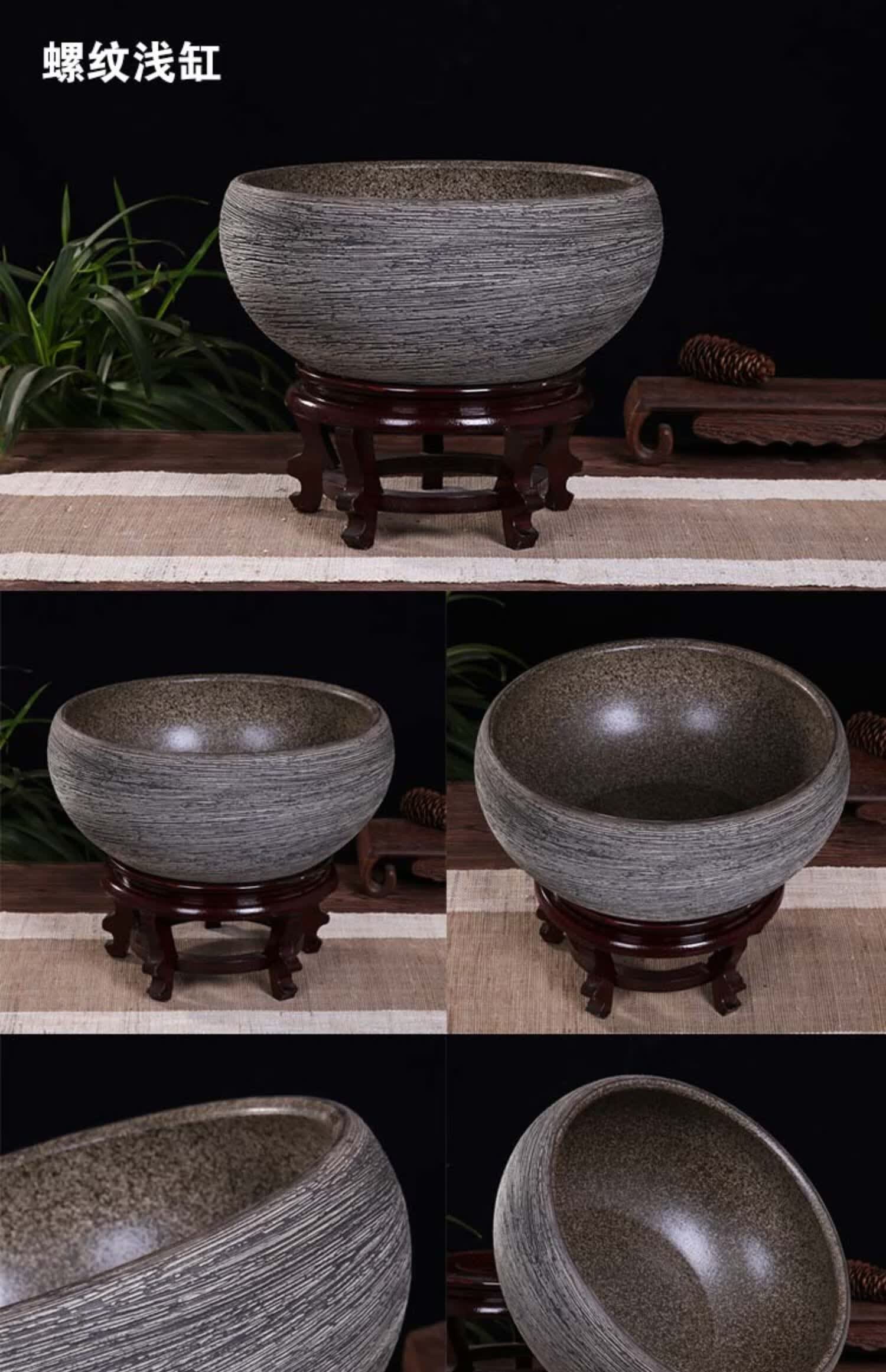 景德镇陶瓷鱼缸手绘桌面摆件风水大号养金鱼缸乌龟睡莲荷花盆深紫色