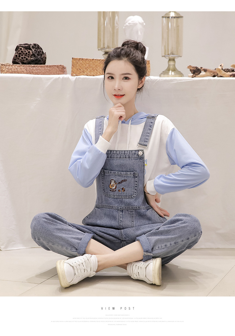 法诗慕牛仔背带裤女学生春秋季2020新款初中学生韩版女生裤子宽松休闲