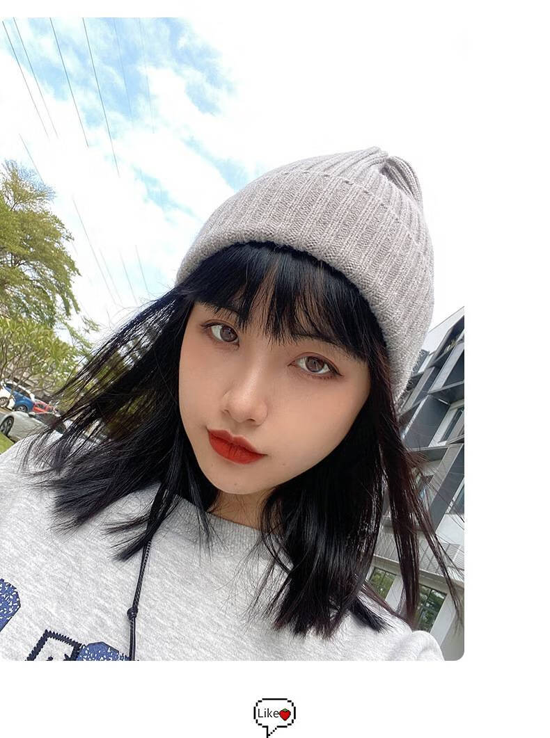 毛线帽女 秋冬百搭糖果色针织帽加厚保暖瓜皮帽户外成人帽子 香薰紫