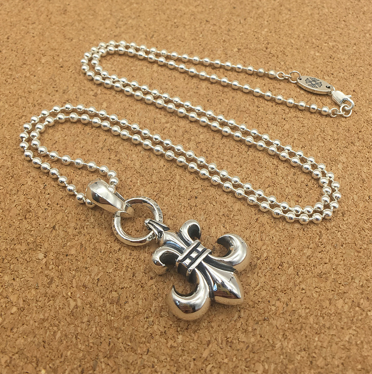 925银ch克罗心军花船锚吊坠 明星同款个性欧美泰银复古项链挂坠 长度