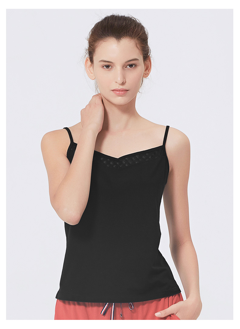铜牛春夏新款高支弹力棉修身吊带女背心性感网纱打底衫vb067黑色16590