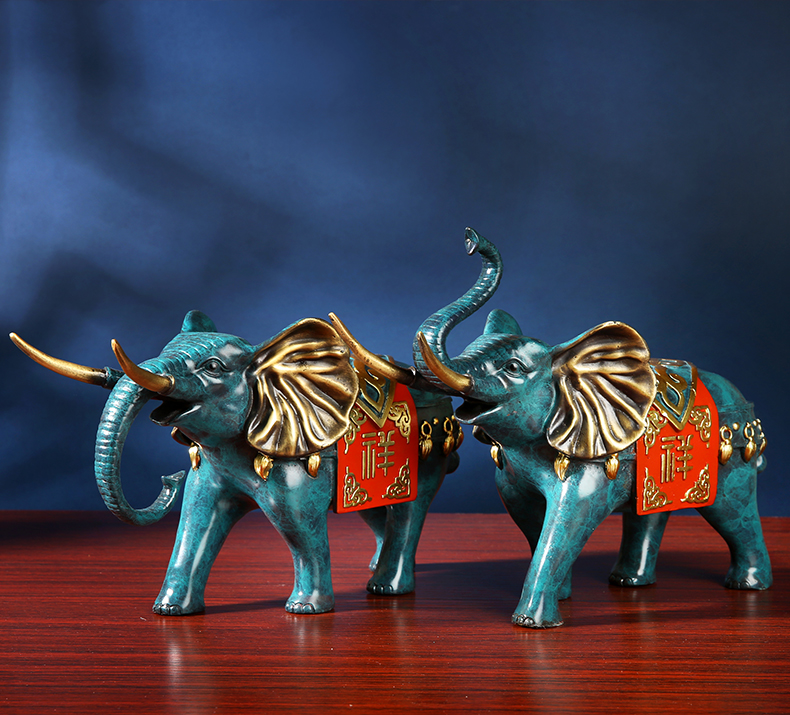 得爵《吉象如意》纯铜大象摆件一对发财家居酒柜饰品客厅玄关开业礼品