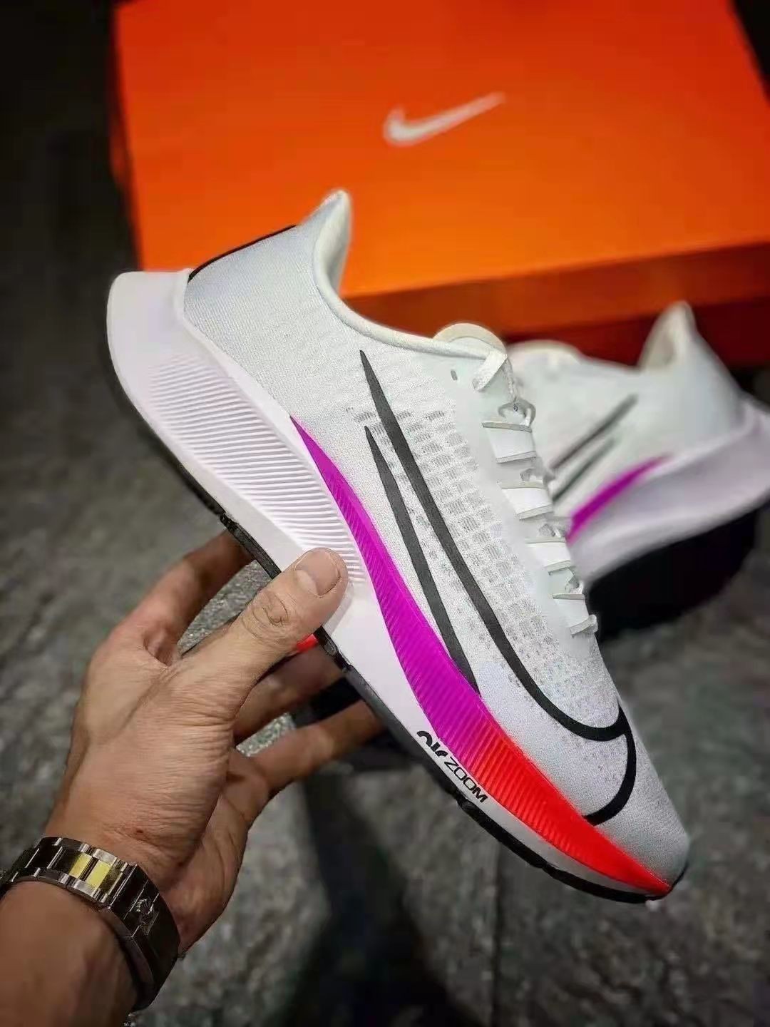 莆田纯原飞马苏炳添跑步鞋登月内置zoom气垫男女透气运动鞋 37代黑绿