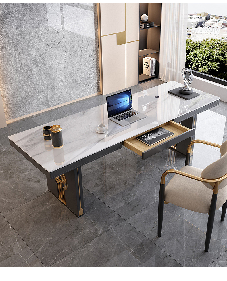 艾多彩 茶桌轻奢岩板书桌办公桌电脑桌现代简约办公室客厅茶台功夫茶
