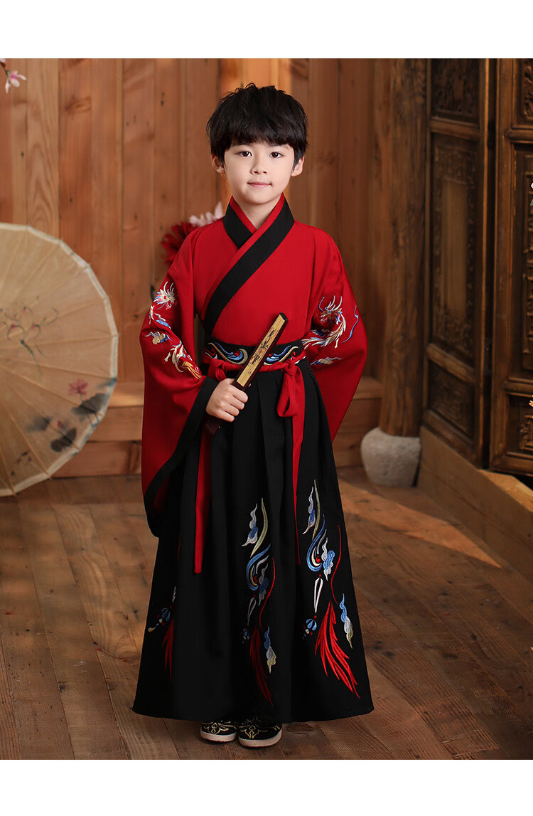 服装男童男孩汉服古筝演出服儿童民族服装男2022新款小古装中国风古代