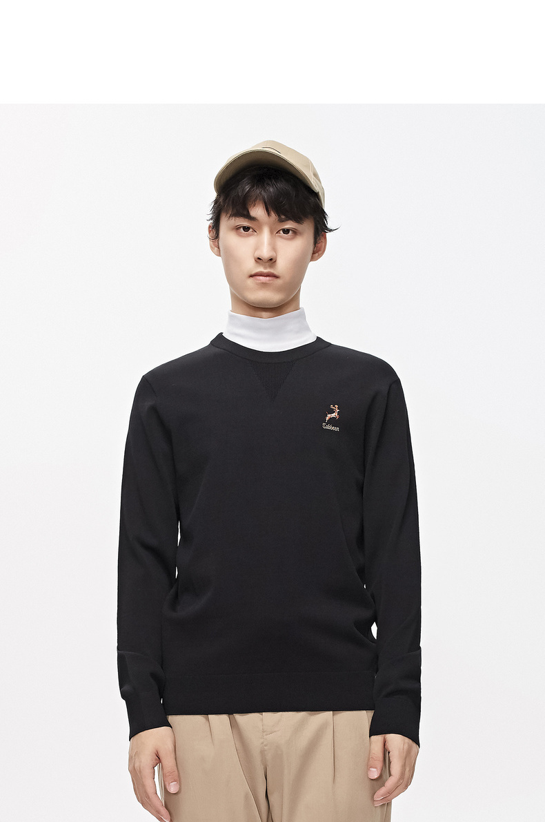 卡宾男装圆领长袖针织衫3201107005小鹿刺绣新款b 煤黑色01 52/180/xl