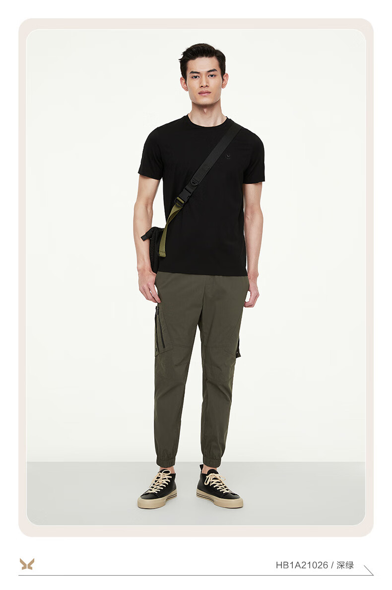 活力弹】九牧王男裤休闲裤2022春夏新款男士潮流系绳弹力束腿工装裤男