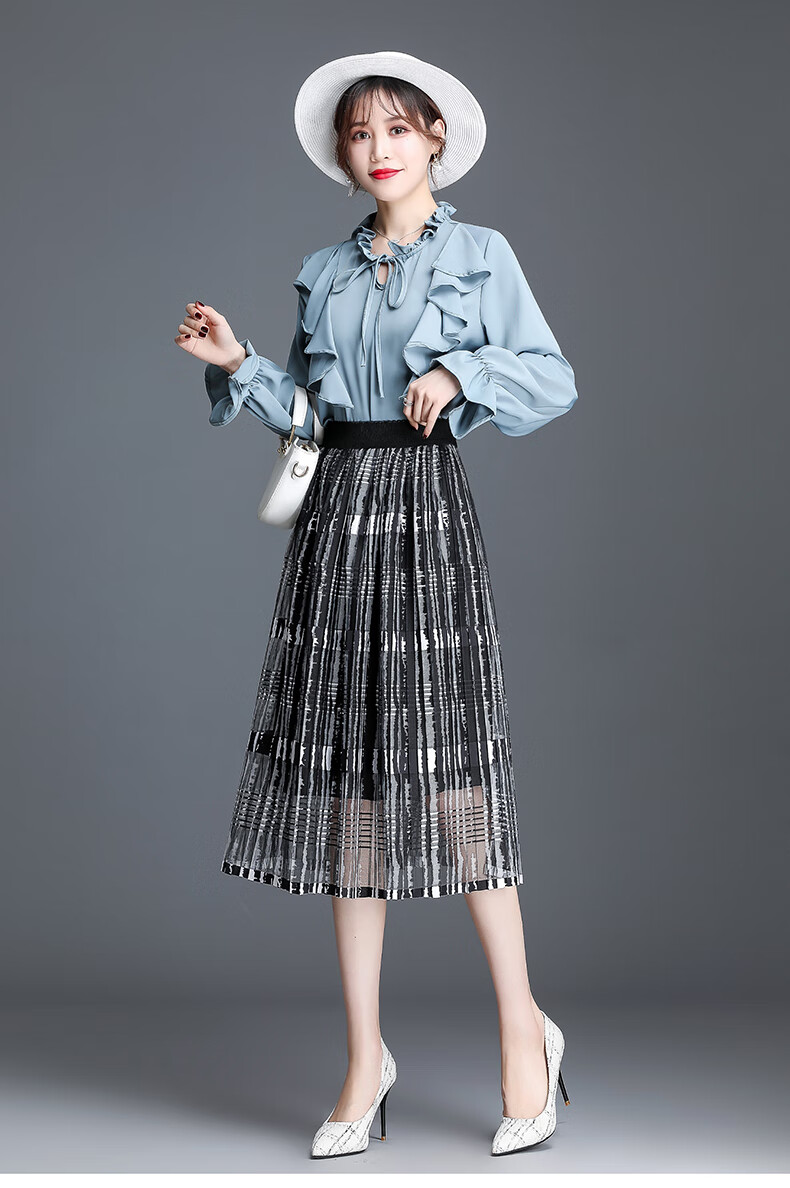 mrhippies轻奢品牌高端女装百褶裙半身裙女2020新款春季黑色蕾丝中长