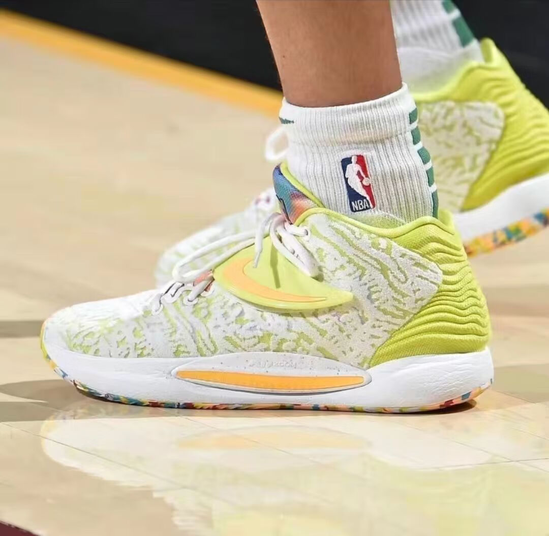 杜兰特14代kd14篮球鞋男女款灭世纯原减震气垫摩擦声白绿篮网主题 浅
