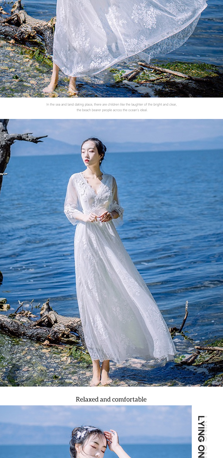 海南海边度假泰国三亚白色仙女长裙超仙连衣裙沙滩裙女夏仙女裙连衣裙