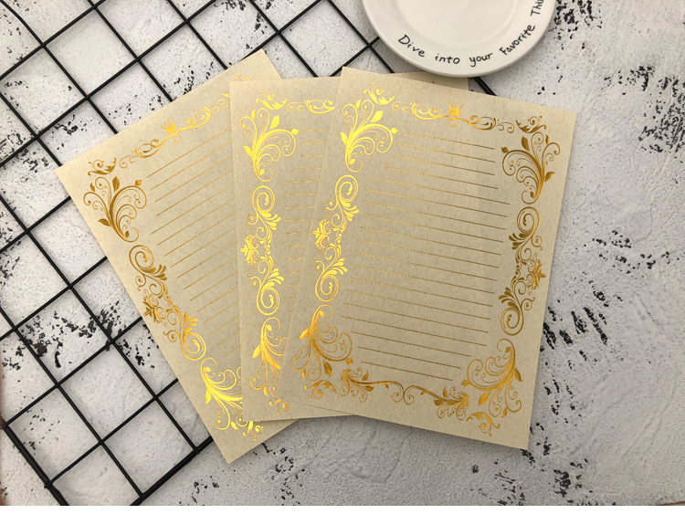 复古简约文艺小清新 创意彩色精美浪漫情书 耐辉顿 红色烫金(3信纸 3