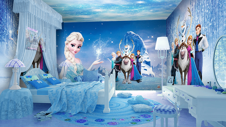 3d冰雪奇缘爱莎公主卧室女孩主题壁画卡通男孩儿童房壁纸装饰墙布 8d