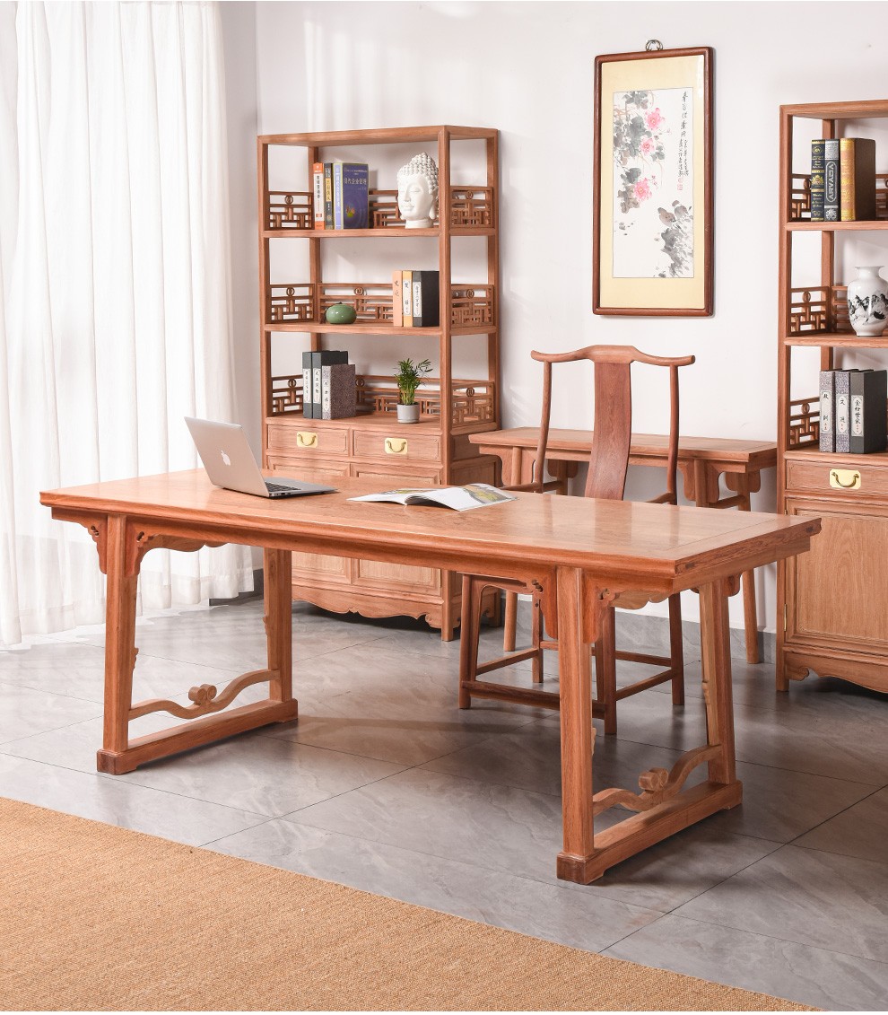 唐煌轩红木家具缅甸花梨学名大果紫檀实木书桌简单书画案中式书法桌大