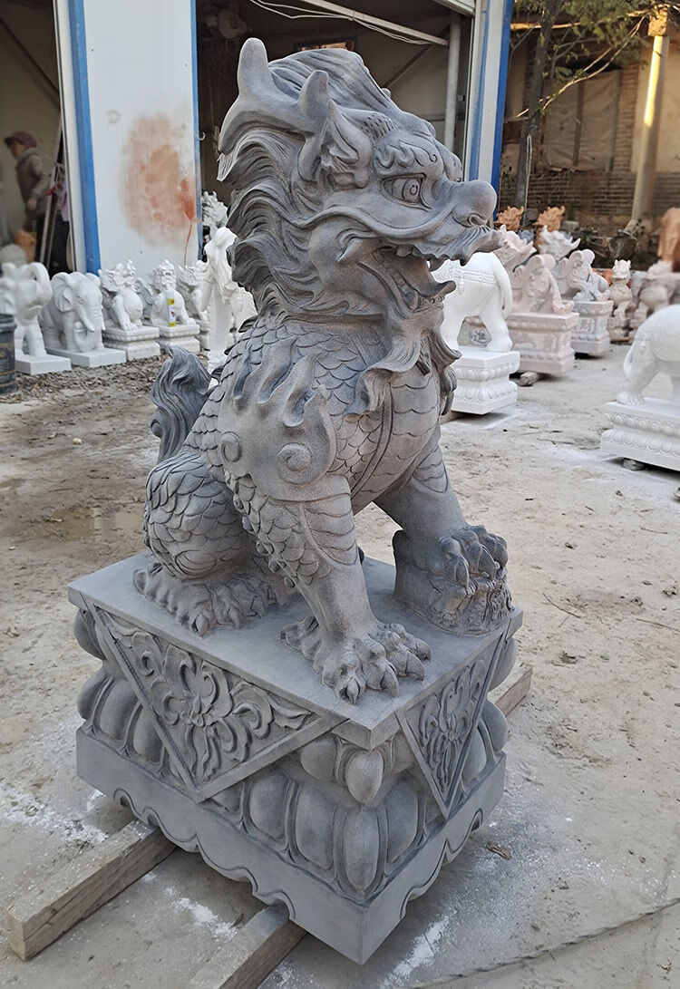 昂朵(angduo) 石雕麒麟一对汉白玉龙爪公母麒麟庭院别墅镇家用门口宅