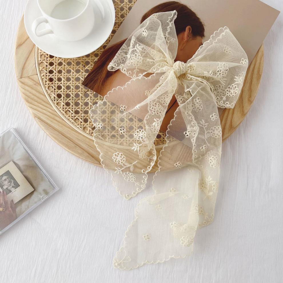 喻小熊蕾丝发带丝巾洋气时尚长条蕾丝刺绣小丝巾女百搭编发丝带绑包包