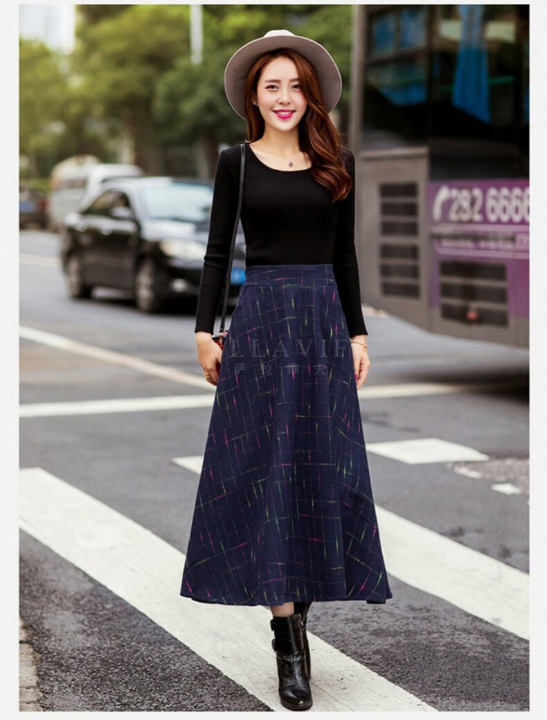 萨拉维夫品牌秋季毛呢半身裙秋裙流行裙子秋款高腰女冬裙中长款秋冬款