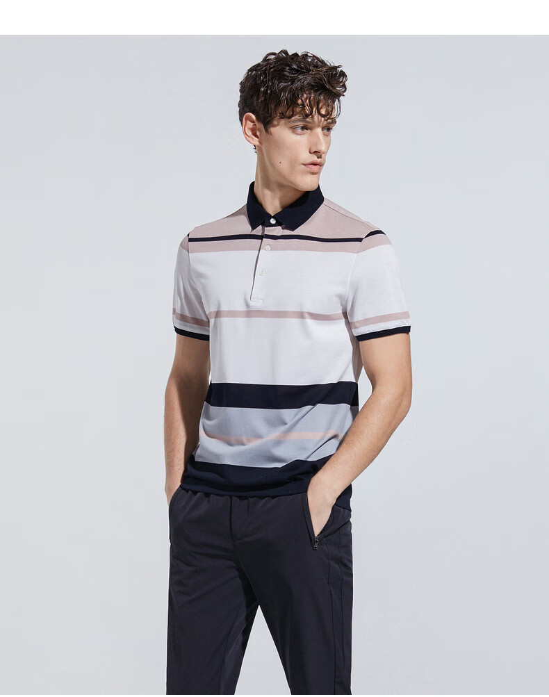 劲霸男装短袖t恤 2020夏季新品 商务时尚撞色条纹polo衫htka2318 浅