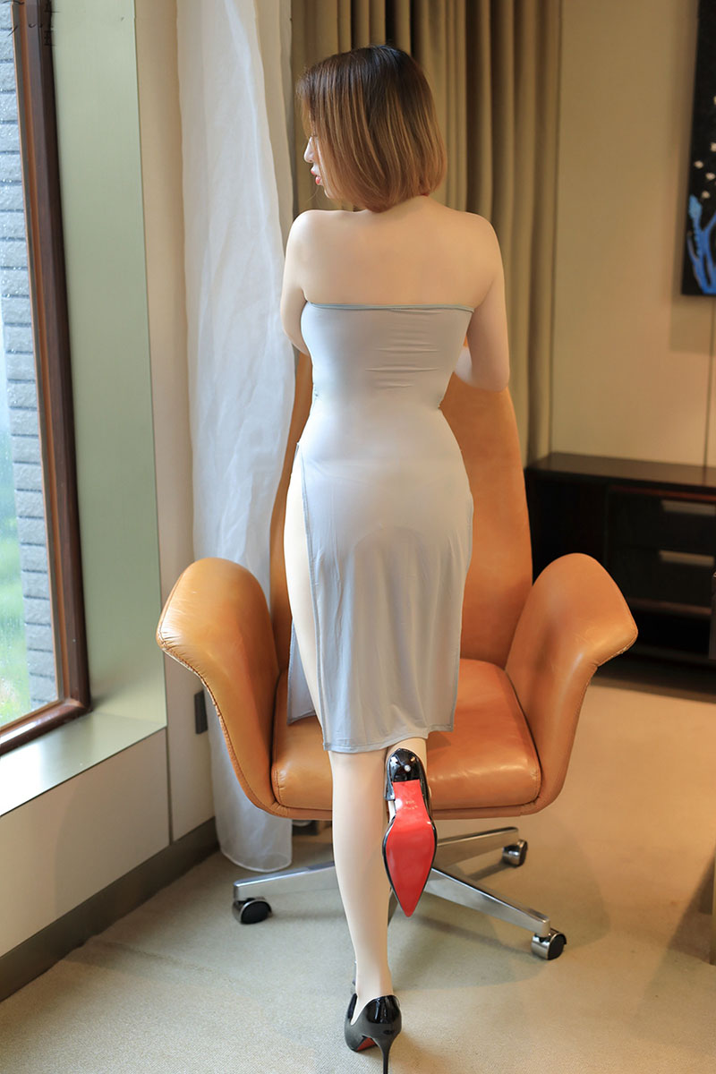 怡美居开胸连衣裙抹胸高开叉长裙旗袍透明冰丝超薄一字肩紧身连衣裙