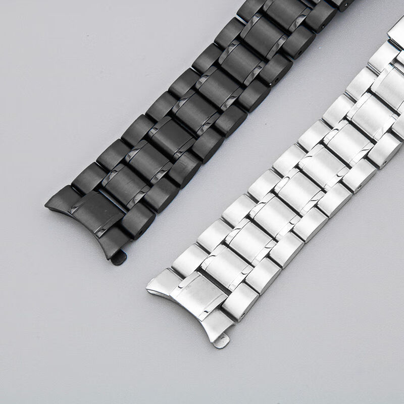 彩岸适用表带男款钢带弧形接口通用手表带不锈钢22mm金属女士单边按扣