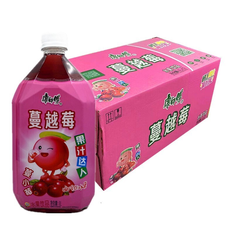 康師傅蔓越莓果味飲料1l4瓶8瓶裝果汁大瓶1000ml水果風味飲品8瓶