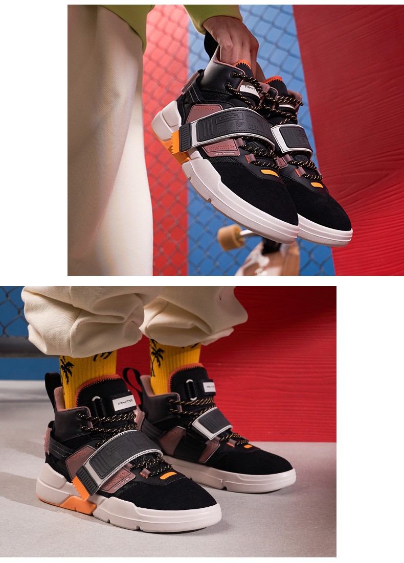 安踏男鞋休闲鞋春季stash潮流时尚高帮板鞋学生运动鞋子91948082炫光