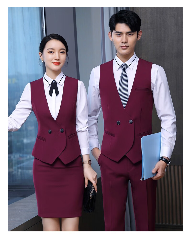 酒店前台工作服女秋冬职业马甲套装ktv餐饮饭店服务员工作服定制款 女