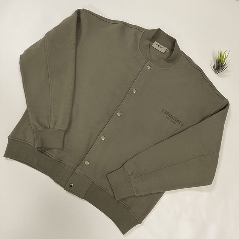 fog essentials秋冬纯色反光字母加绒棒球服外套宽松休闲排扣夹克