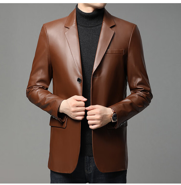 绵羊皮西装皮衣男22年春秋季中年商务休闲皮西服休闲百搭上衣服男外套
