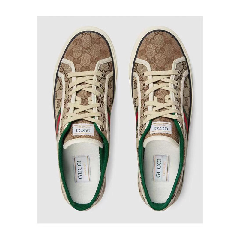 奢侈品男鞋 男士经典双g帆布条纹织带细节线条装饰休闲运动鞋板鞋