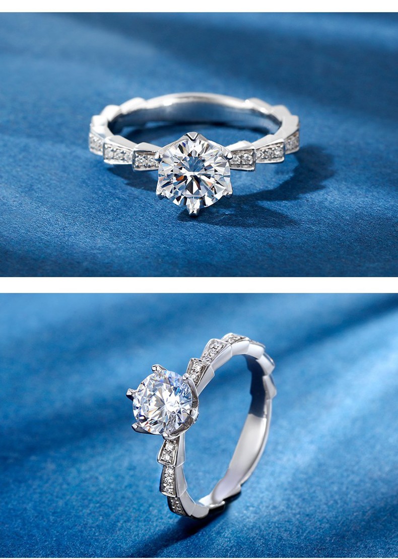 星眸珠宝18k金莫桑钻石戒指女蛇骨戒莫桑石定制订婚求婚1卡钻石带证书