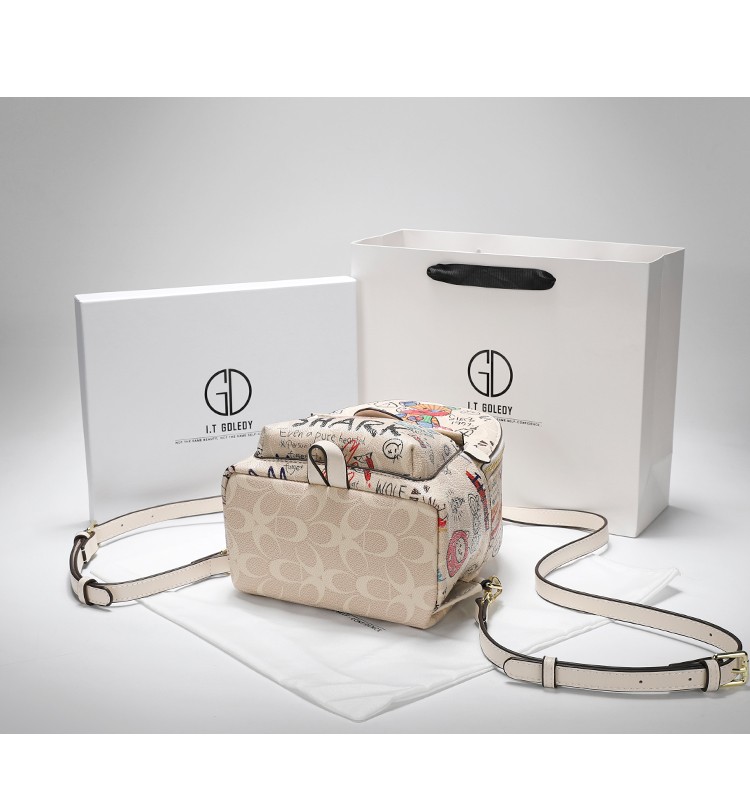 2022新款香港itgdledy迷你双肩包包潮涂鸦可爱卡通女包真皮小背包