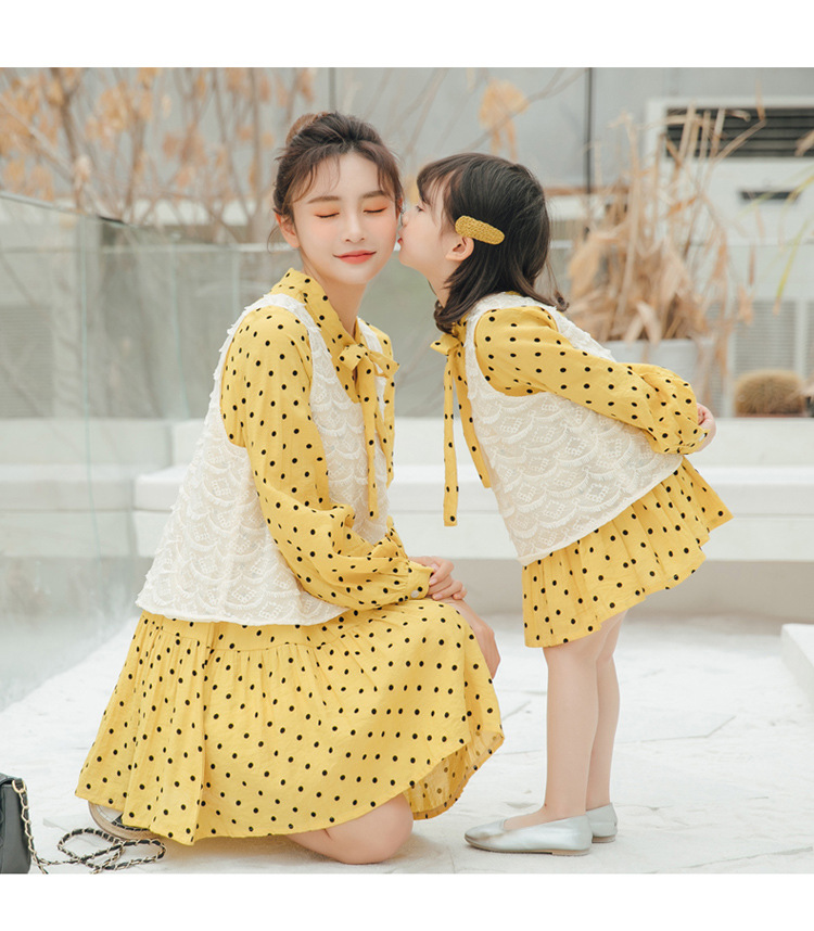 箭洋尚品新款春装亲子装母女两件套装时尚连衣裙粉色妈妈xl