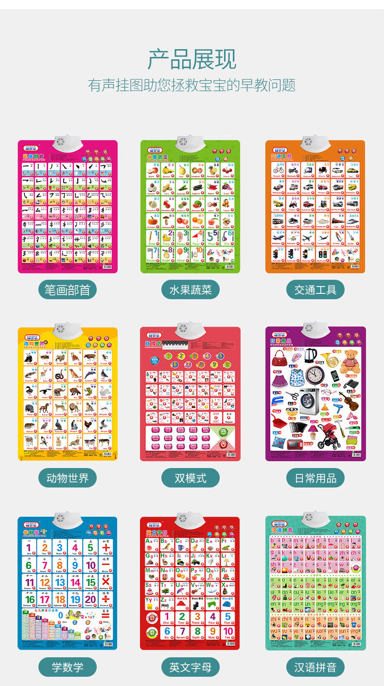 有声挂图儿童发声识字墙贴早教认字发音贴画宝宝启蒙识字拼音幼儿学习