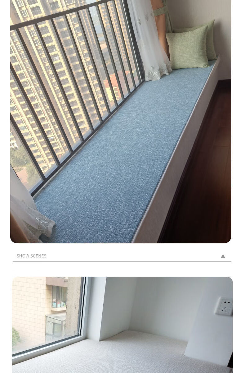 简约棉麻薄款飘窗垫窗台垫防滑榻榻米垫海绵垫四季通用湖蓝色35厘米35