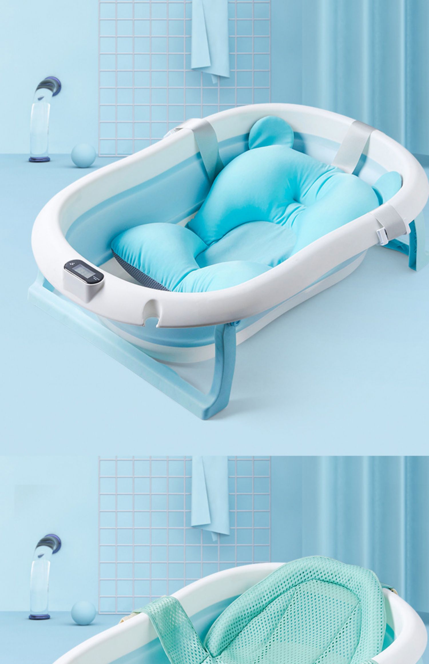 婴儿洗澡盆可折叠新生儿童浴盆可坐可躺宝宝洗澡神器网兜通用大号浴盆