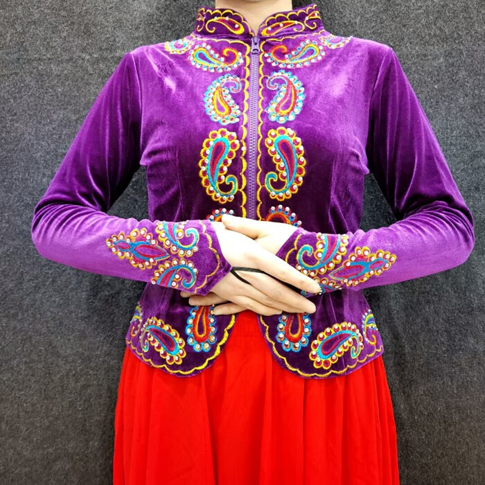 新疆巴旦木花纹坎肩民族风舞蹈服金丝绒特色纹贴钻短马甲 绿色 l