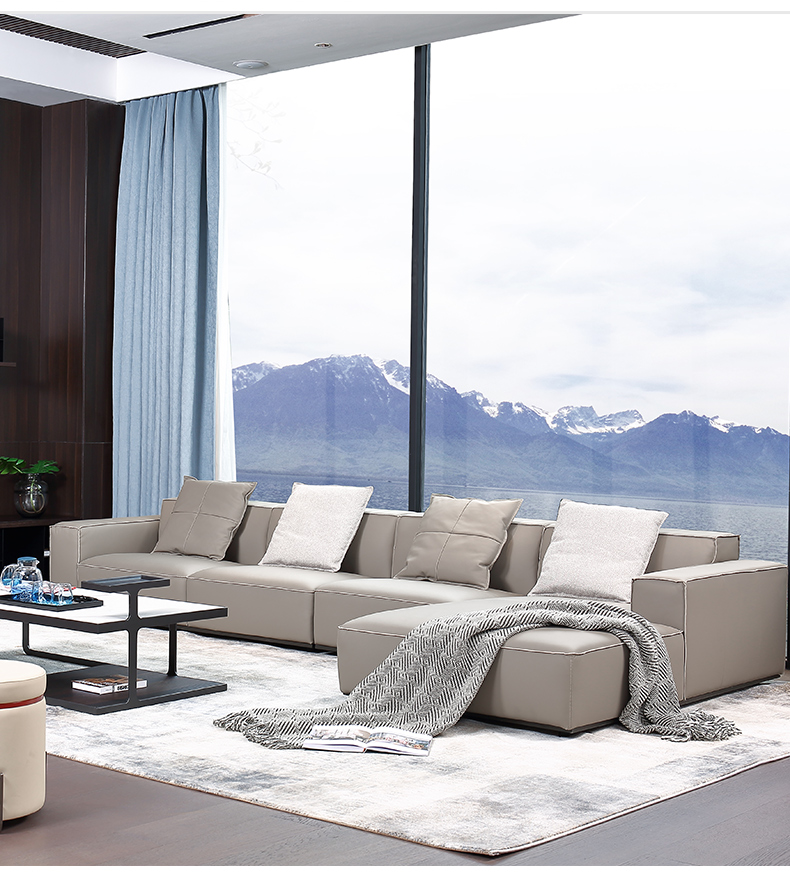 仁豪家居现代简约轻奢意式风格小轻奢全皮半皮大小户型3 1贵妃位沙发