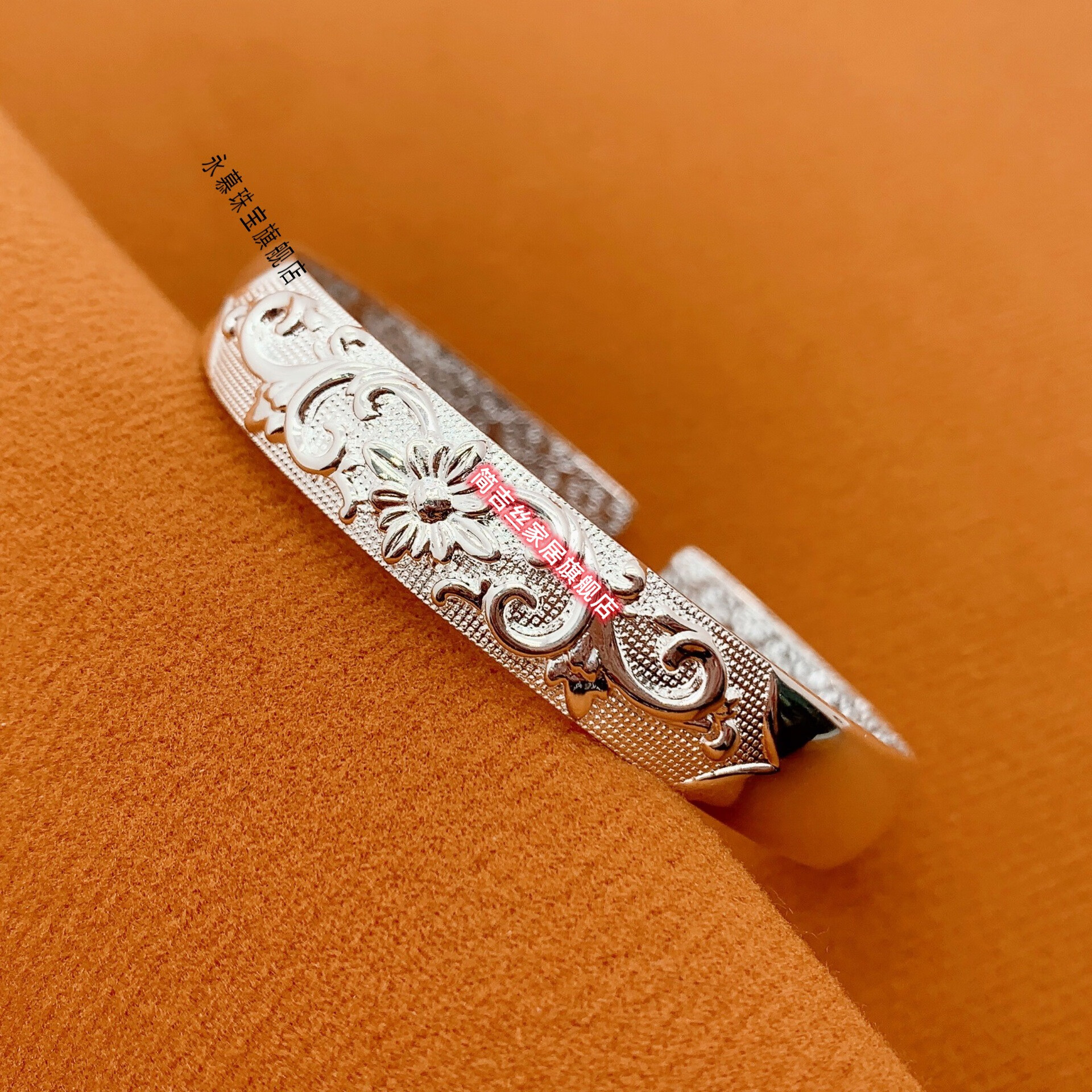 老凤祥款式 足银999电繁花光面开口手镯送妈妈长辈母节礼物 繁花手镯