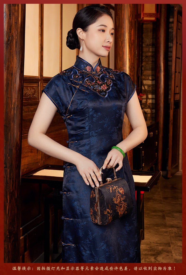 玺玥2022年夏季新款中国风真丝高端云肩刺绣气质长款旗袍连衣裙女礼服