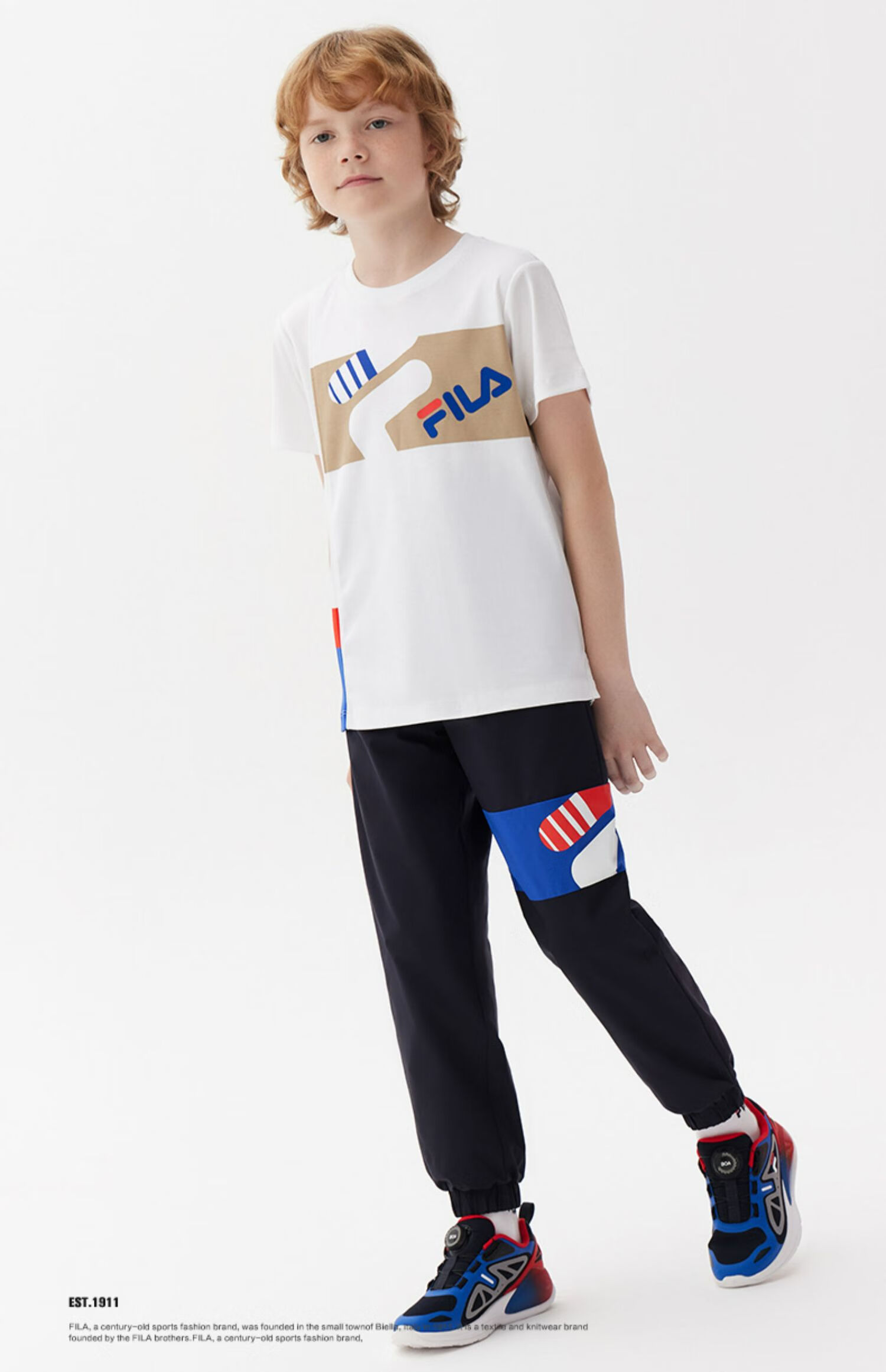 filakids斐乐童装儿童纯棉t恤2022春季新款男中大童短袖运动上衣标准